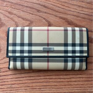 Burberry Beige Nova Check Foldover Wallet with Black Trim